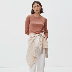 EUC everlane The Organic Cotton Long-Sleeve Crew long sleeve top heathered brown